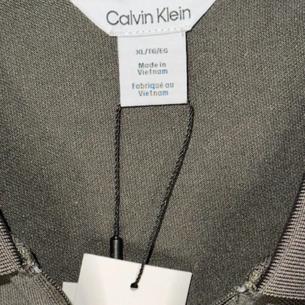 Calvin Klein Tech Zip Polo Shirt Mens Grayish/Olivie Stretch Moisture Wick‎ - Picture 3 of 4